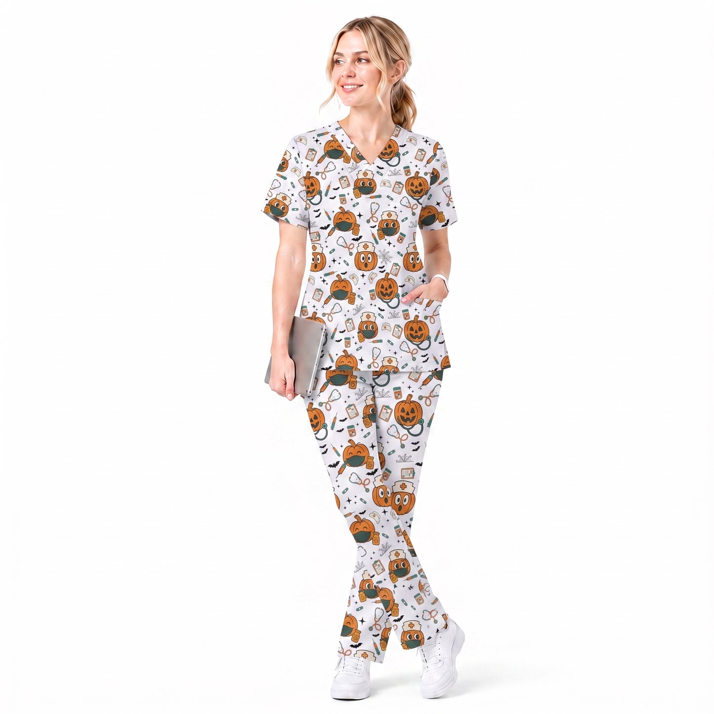 Halloween Nurse Scrub Top, Cute Holiday Scrub for Nurse, Spooky Halloween Gift for CNA RN LPN