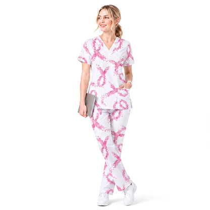 Breast Cancer Nurse Scrub Top, Breast Cancer Medical Pattern Shirt, Breathable Fabrics Nursing Uniform