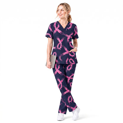 Breast Cancer Nurse Scrub Top, Breast Cancer Medical Pattern Shirt, Breathable Fabrics Nursing Uniform