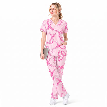 Breast Cancer Nurse Scrub Top, Breast Cancer Medical Pattern Shirt, Breathable Fabrics Nursing Uniform