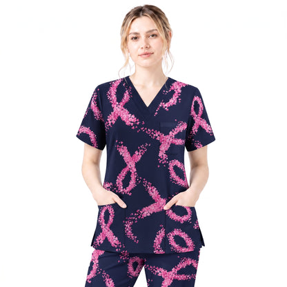 Breast Cancer Nurse Scrub Top, Breast Cancer Medical Pattern Shirt, Breathable Fabrics Nursing Uniform
