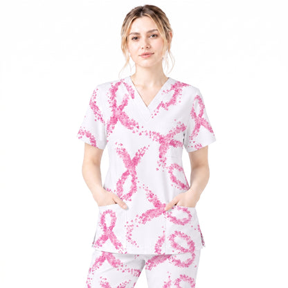 Breast Cancer Nurse Scrub Top, Breast Cancer Medical Pattern Shirt, Breathable Fabrics Nursing Uniform