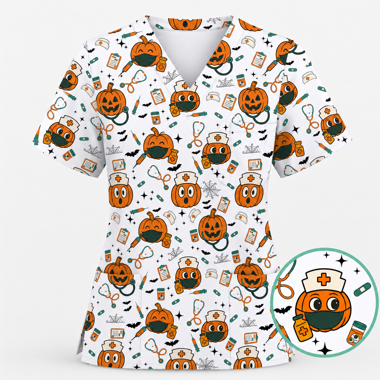 Halloween Nurse Scrub Top, Cute Holiday Scrub for Nurse, Spooky Halloween Gift for CNA RN LPN