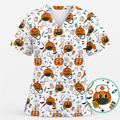 Halloween Nurse Scrub Top, Cute Holiday Scrub for Nurse, Spooky Halloween Gift for CNA RN LPN
