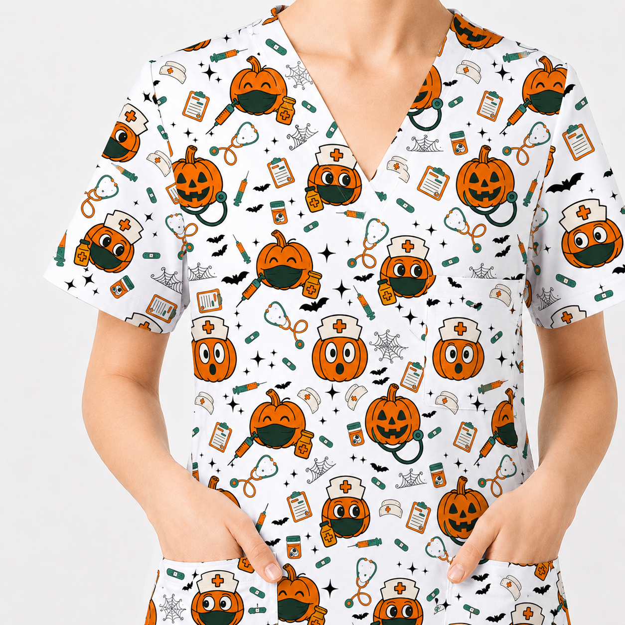 Halloween Nurse Scrub Top, Cute Holiday Scrub for Nurse, Spooky Halloween Gift for CNA RN LPN