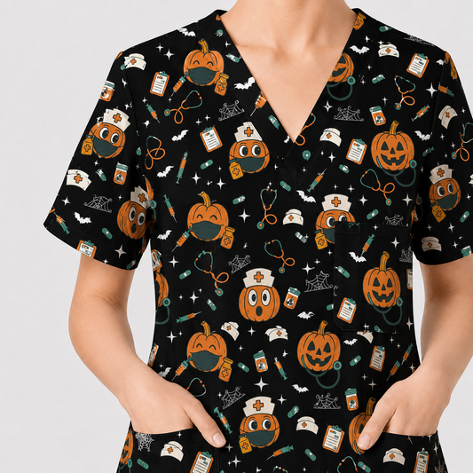 Halloween Nurse Scrub Top, Cute Holiday Scrub for Nurse, Spooky Halloween Gift for CNA RN LPN