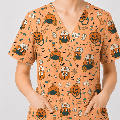 Halloween Nurse Scrub Top, Cute Holiday Scrub for Nurse, Spooky Halloween Gift for CNA RN LPN