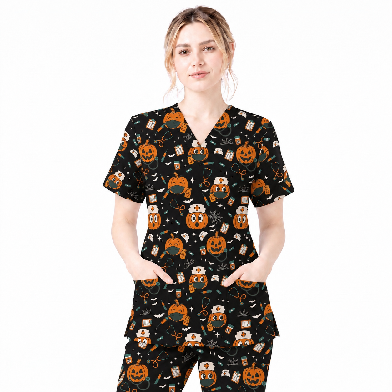 Halloween Nurse Scrub Top, Cute Holiday Scrub for Nurse, Spooky Halloween Gift for CNA RN LPN