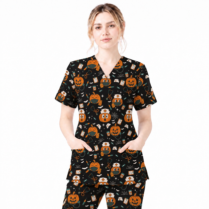 Halloween Nurse Scrub Top, Cute Holiday Scrub for Nurse, Spooky Halloween Gift for CNA RN LPN