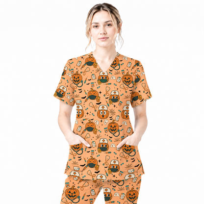Halloween Nurse Scrub Top, Cute Holiday Scrub for Nurse, Spooky Halloween Gift for CNA RN LPN