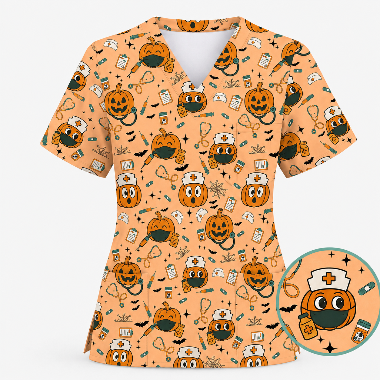 Halloween Nurse Scrub Top, Cute Holiday Scrub for Nurse, Spooky Halloween Gift for CNA RN LPN