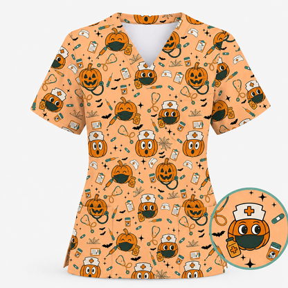 Halloween Nurse Scrub Top, Cute Holiday Scrub for Nurse, Spooky Halloween Gift for CNA RN LPN