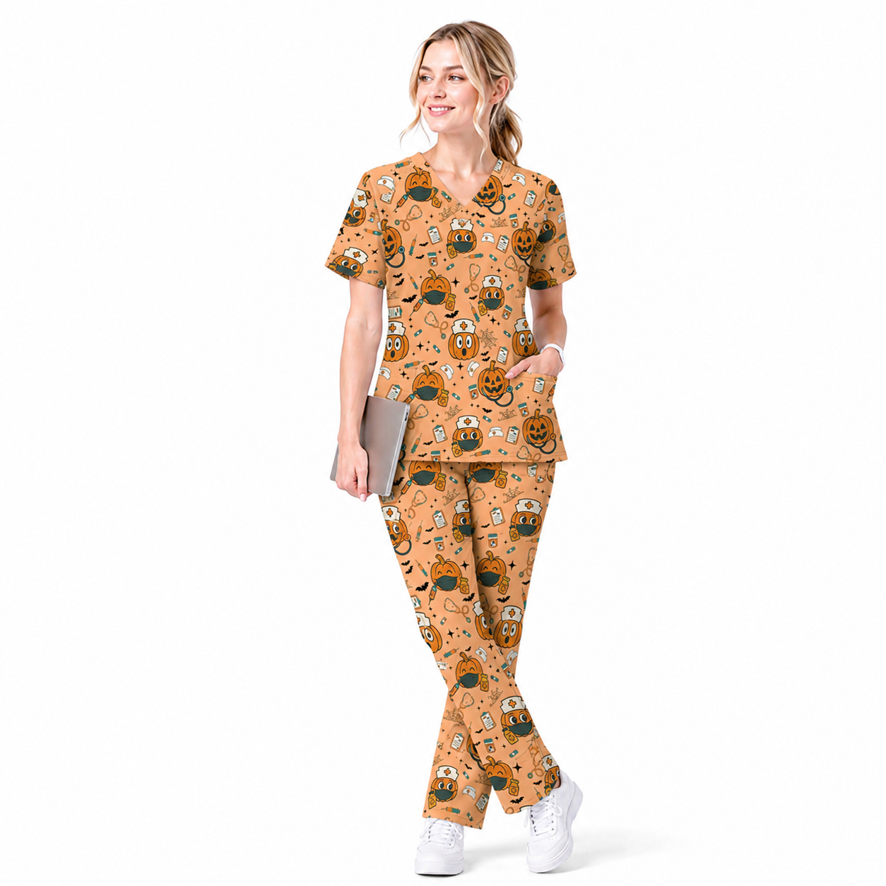 Halloween Nurse Scrub Top, Cute Holiday Scrub for Nurse, Spooky Halloween Gift for CNA RN LPN