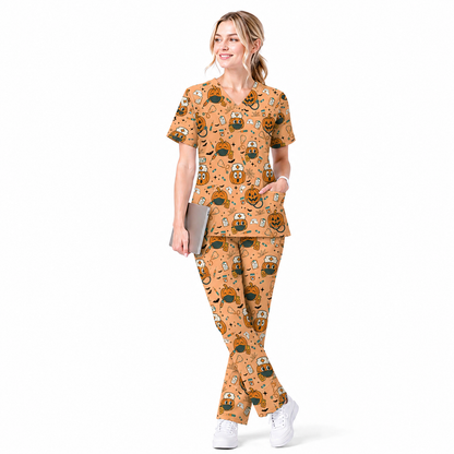Halloween Nurse Scrub Top, Cute Holiday Scrub for Nurse, Spooky Halloween Gift for CNA RN LPN