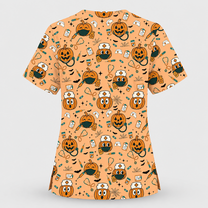 Halloween Nurse Scrub Top, Cute Holiday Scrub for Nurse, Spooky Halloween Gift for CNA RN LPN