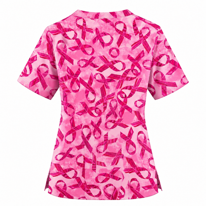 Breast Cancer Awareness Scrub Top for Women, Pink Ribbon Nursing Uniform, Support Breast Cancer Month Gift