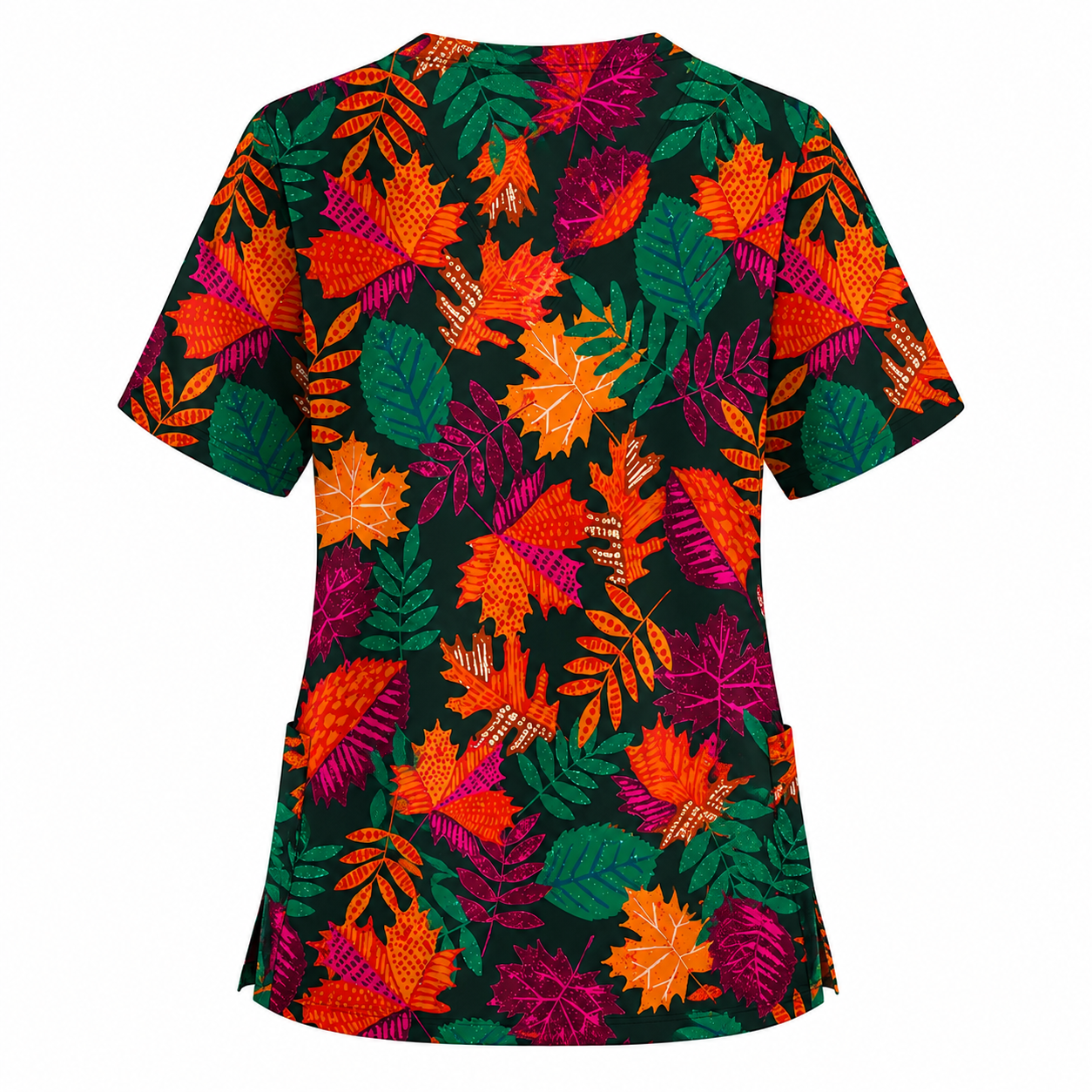 Autumn Leaves Scrub Top for Women, Colorful Fall Foliage Nursing Uniform, Breathable Autumn Medical Scrub Shirt