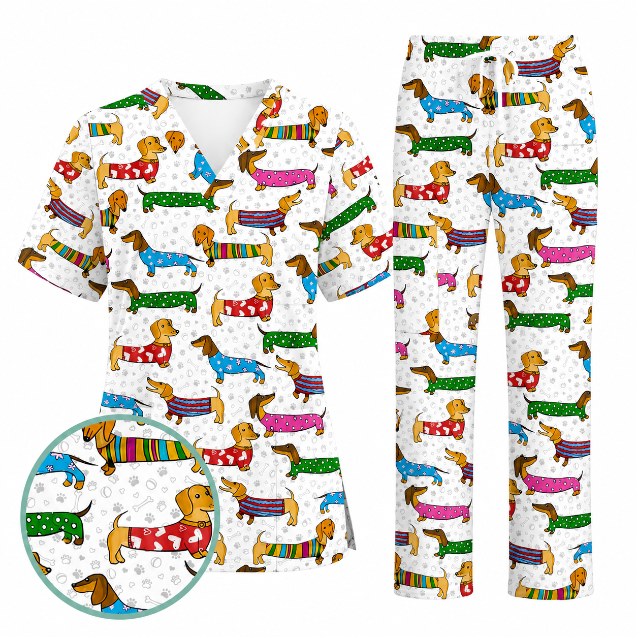Dachshund Dog Scrub Top, Funny Wiener Dog Scrubs For Nursing, RN LPN CNA Healthcare Workers Gift