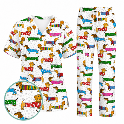 Dachshund Dog Scrub Top, Funny Wiener Dog Scrubs For Nursing, RN LPN CNA Healthcare Workers Gift