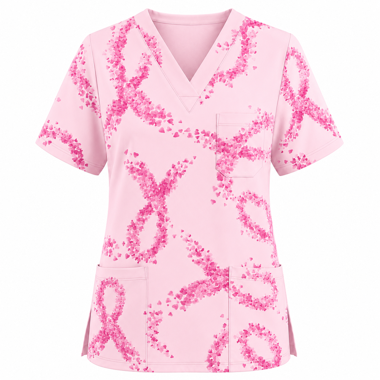 Breast Cancer Nurse Scrub Top, Breast Cancer Medical Pattern Shirt, Breathable Fabrics Nursing Uniform