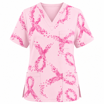 Breast Cancer Nurse Scrub Top, Breast Cancer Medical Pattern Shirt, Breathable Fabrics Nursing Uniform