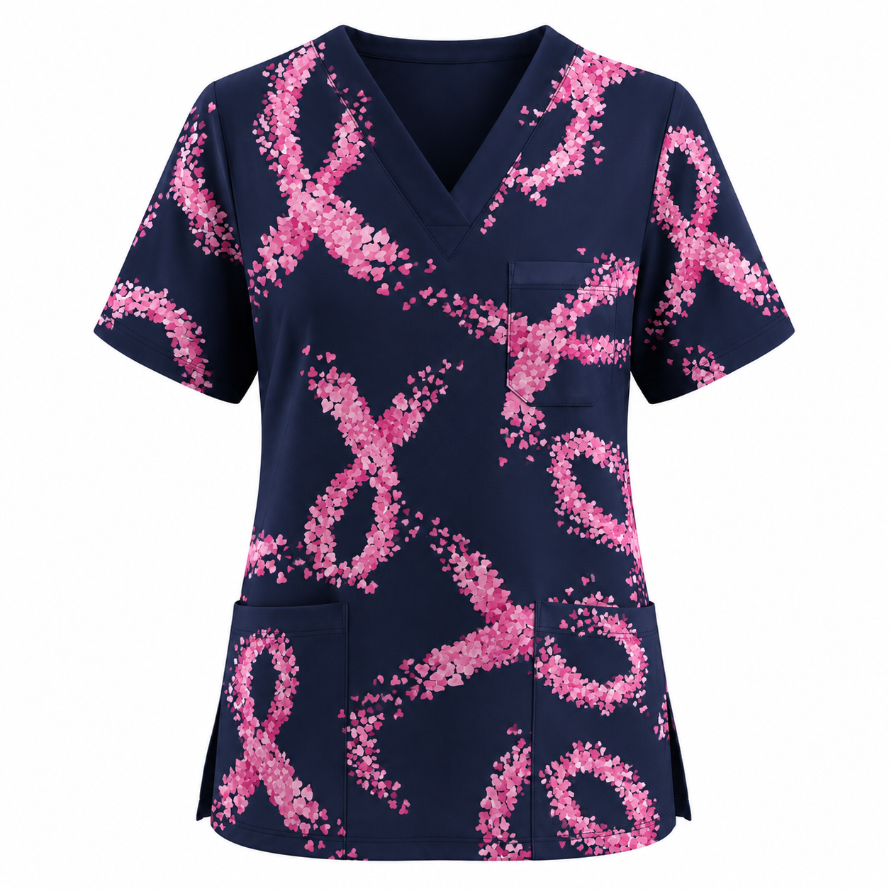 Breast Cancer Nurse Scrub Top, Breast Cancer Medical Pattern Shirt, Breathable Fabrics Nursing Uniform