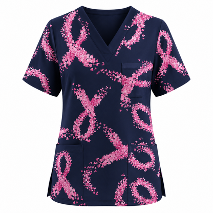 Breast Cancer Nurse Scrub Top, Breast Cancer Medical Pattern Shirt, Breathable Fabrics Nursing Uniform