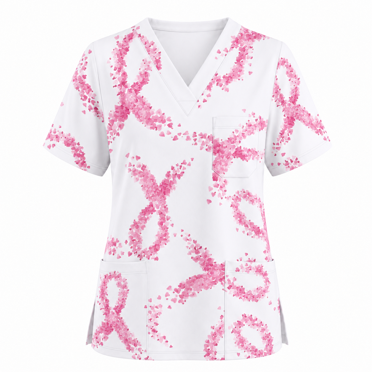 Breast Cancer Nurse Scrub Top, Breast Cancer Medical Pattern Shirt, Breathable Fabrics Nursing Uniform