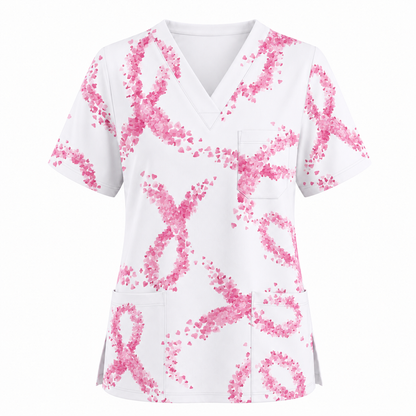 Breast Cancer Nurse Scrub Top, Breast Cancer Medical Pattern Shirt, Breathable Fabrics Nursing Uniform