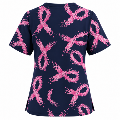 Breast Cancer Nurse Scrub Top, Breast Cancer Medical Pattern Shirt, Breathable Fabrics Nursing Uniform