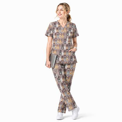 Funny Cat Nursing Shirt, Cute Cat Butt Pattern Scrub Top, Comfortable Scrubs For Nurses