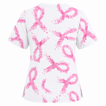 Breast Cancer Nurse Scrub Top, Breast Cancer Medical Pattern Shirt, Breathable Fabrics Nursing Uniform
