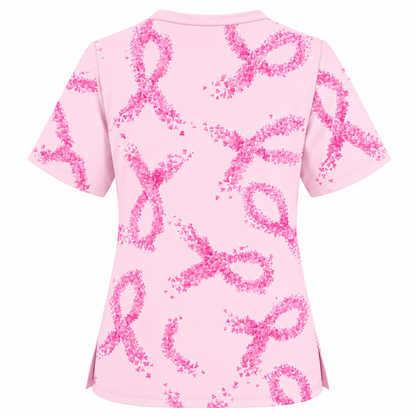 Breast Cancer Nurse Scrub Top, Breast Cancer Medical Pattern Shirt, Breathable Fabrics Nursing Uniform