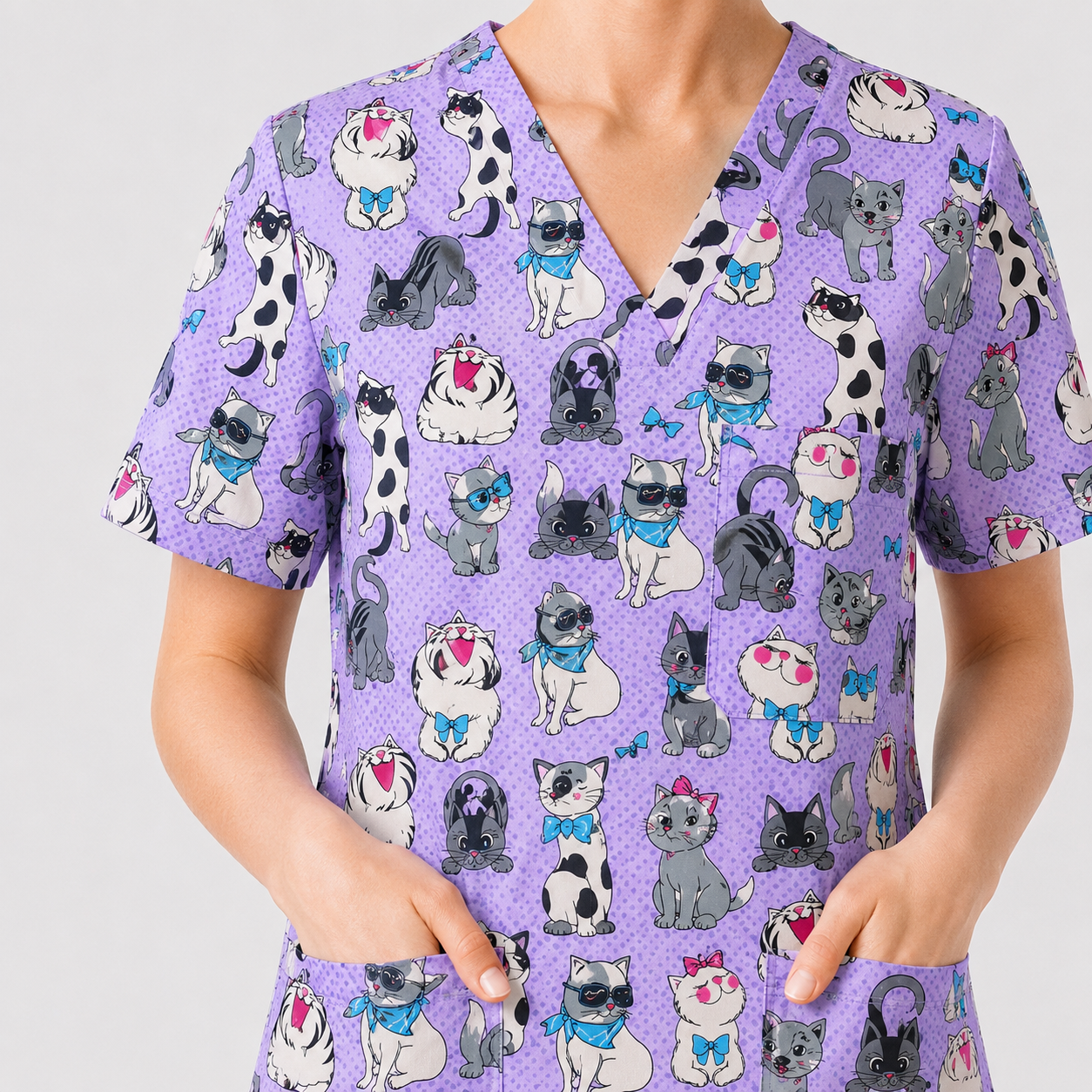 Funny Cat Scrub Top, Cute Cats Scrub Top for Women, Cute Animal Scrubs Gift for Nurse, CNA, RN, Doctor