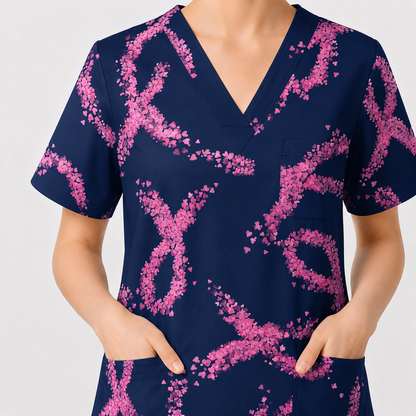 Breast Cancer Nurse Scrub Top, Breast Cancer Medical Pattern Shirt, Breathable Fabrics Nursing Uniform