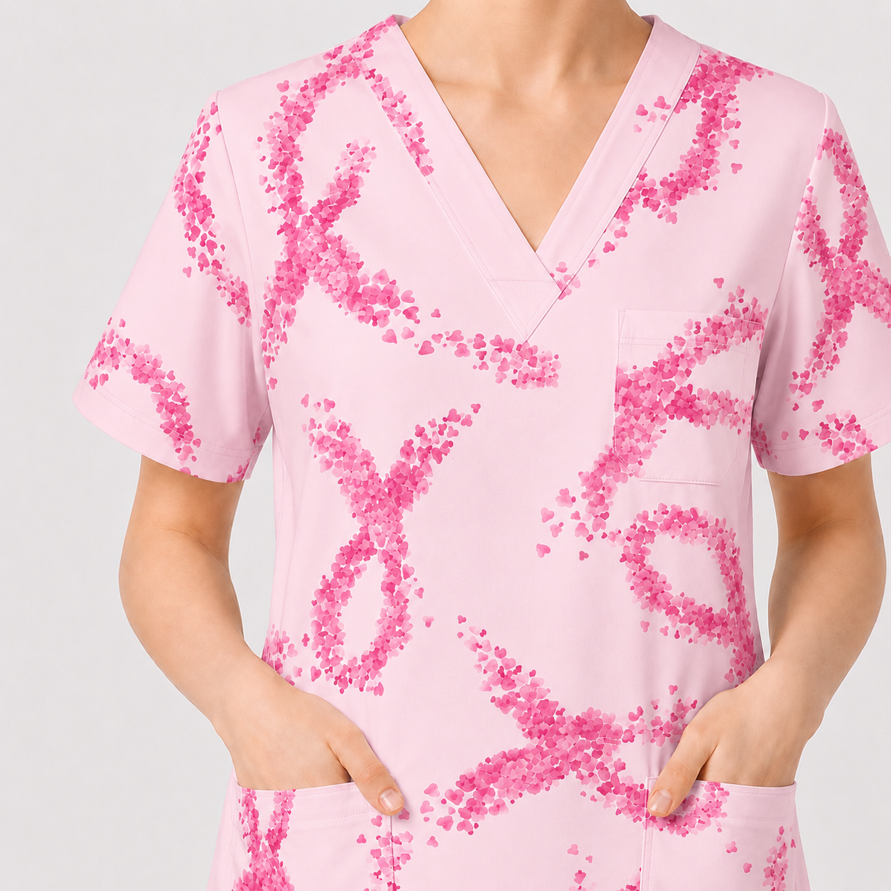 Breast Cancer Nurse Scrub Top, Breast Cancer Medical Pattern Shirt, Breathable Fabrics Nursing Uniform
