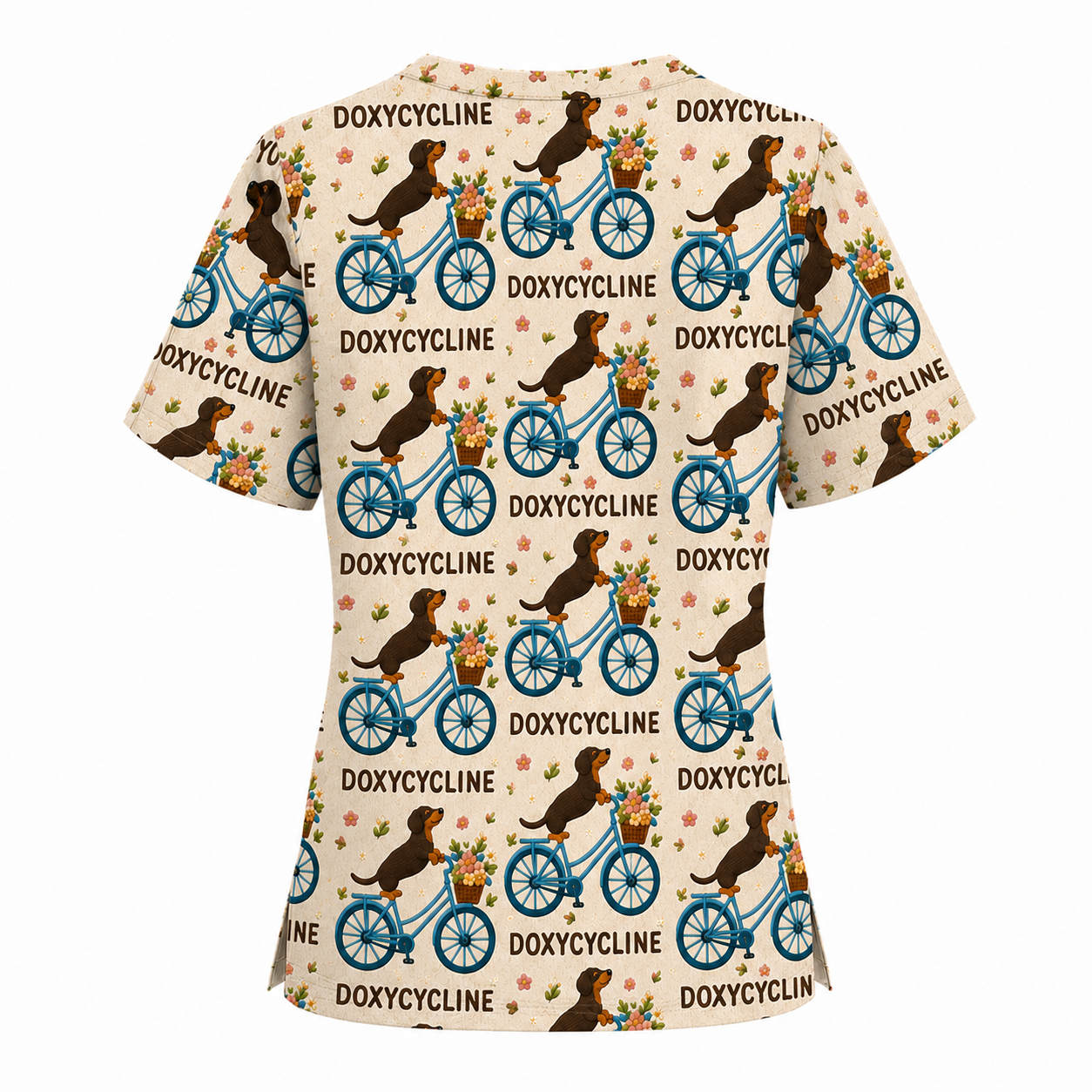 Doxycycline Pharmacy Pun Scrub Top, Dachshund on Bicycle Pharmacists Shirt, Veterinary Technicians Gift
