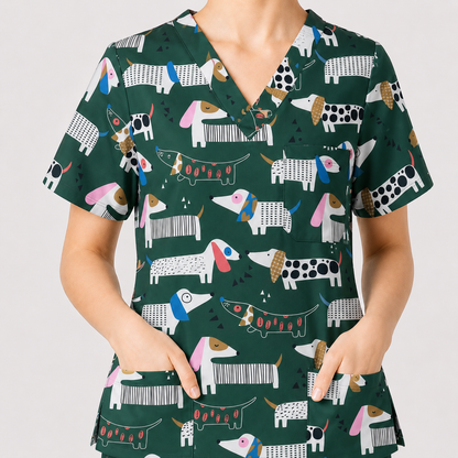 Dachshund Scrub Top for Women, Cute Wiener Dog Nursing Uniform, Funny Doxie Nurse Scrub Shirt, Gift for Healthcare Professionals RN LPN CNA Vet Tech