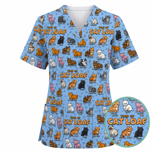 Funny Cat Loaf Scrub Top, Cute Types Of Cat Loaf Uniform For Nursing, Cat Lover Nurse Shirt Medical Uniform RN LPN CNA Gift