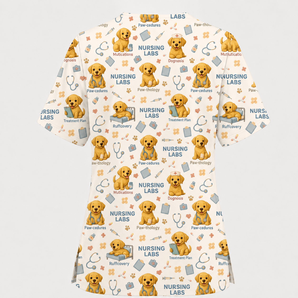 Labrador Nursing Scrub Top, Cute Dog Pattern Nurse Uniform, Comfortable Scrubs For Nurses