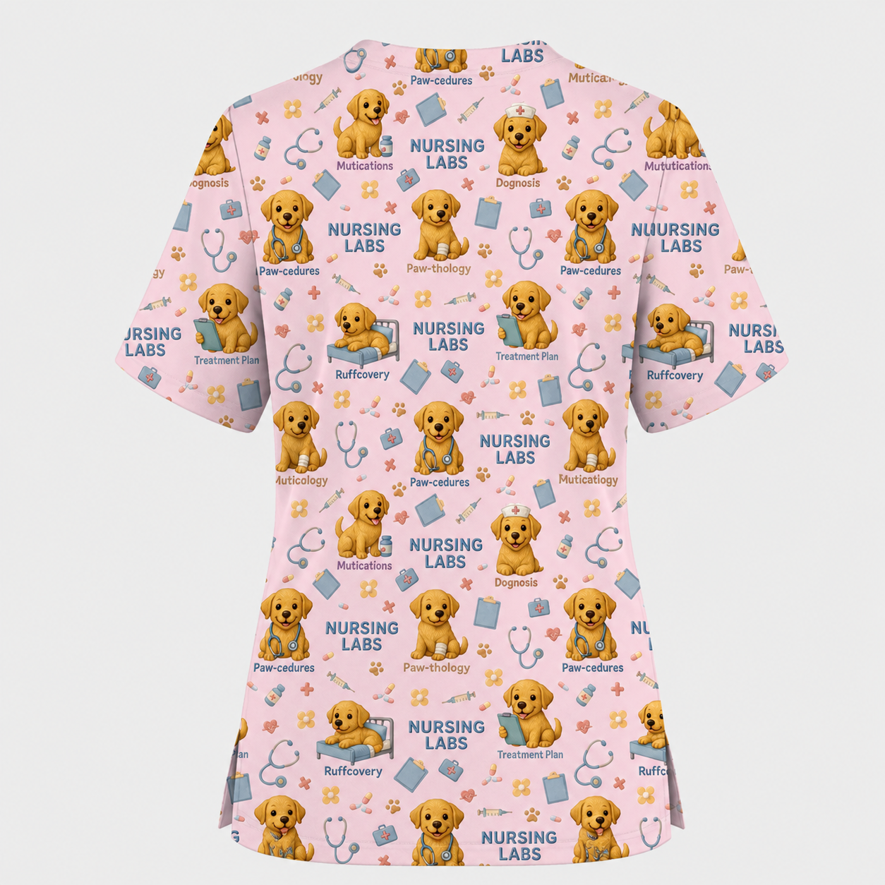 Labrador Nursing Scrub Top, Cute Dog Pattern Nurse Uniform, Comfortable Scrubs For Nurses