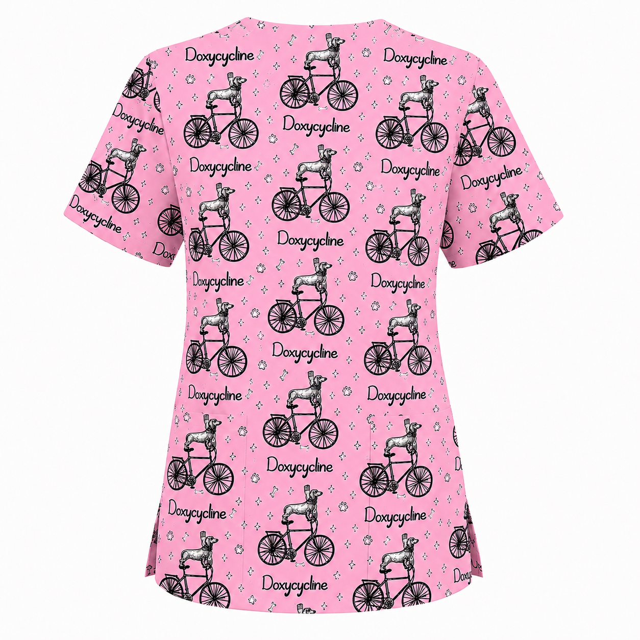 Funny Doxycycline Dog Bicycle Print Scrub Top, Comfortable Scrubs For Nurses, Dog Lover Nurse Shirt Medical Uniform RN LPN CNA Gift