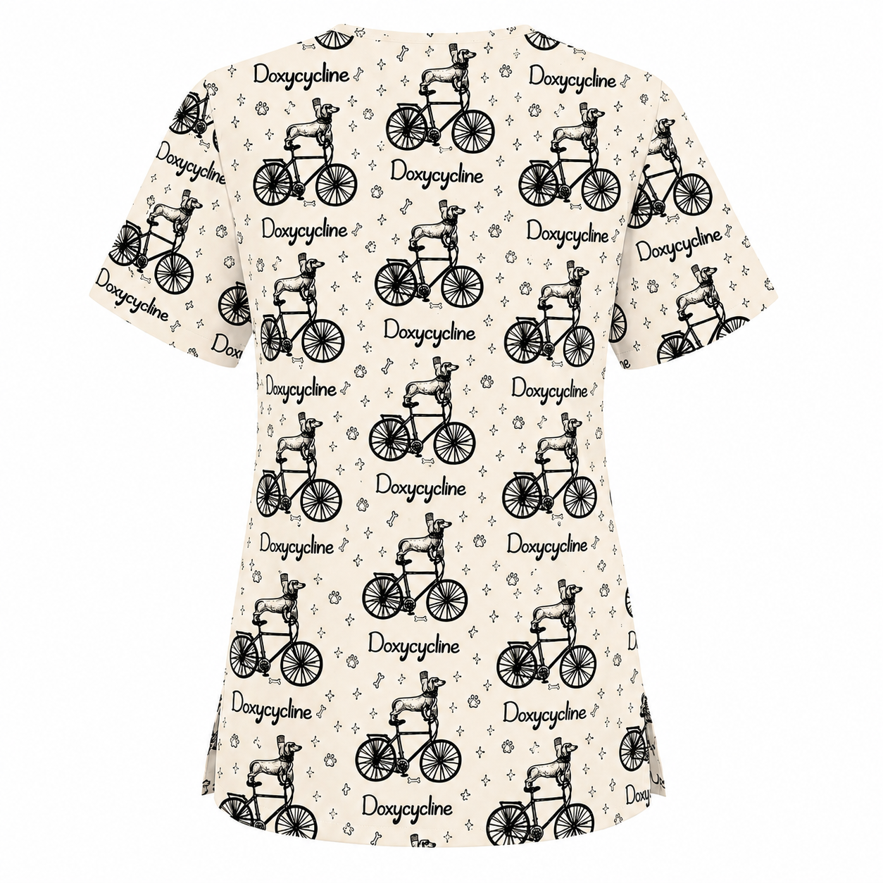 Funny Doxycycline Dog Bicycle Print Scrub Top, Comfortable Scrubs For Nurses, Dog Lover Nurse Shirt Medical Uniform RN LPN CNA Gift