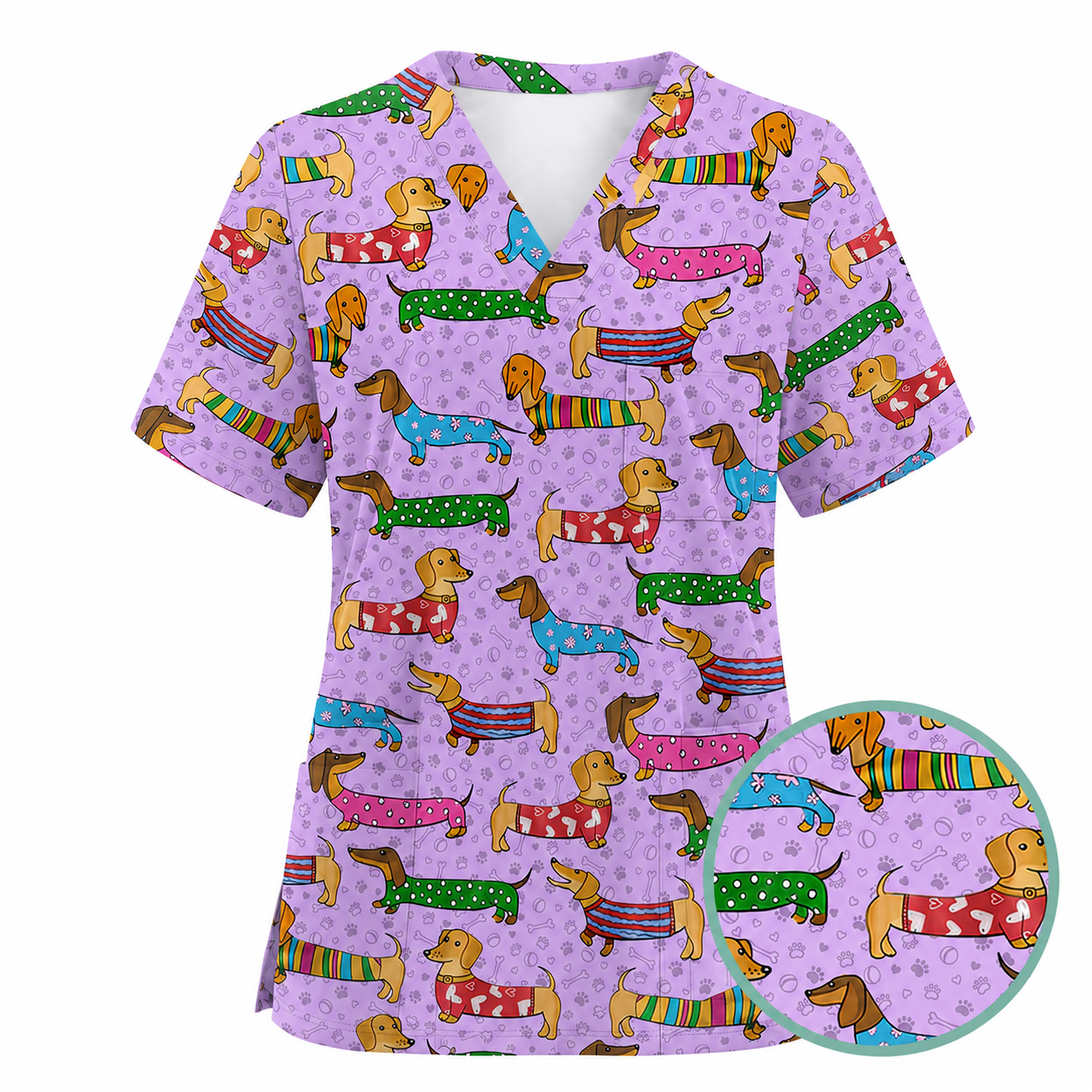 Dachshund Dog Scrub Top, Funny Wiener Dog Scrubs For Nursing, RN LPN CNA Healthcare Workers Gift