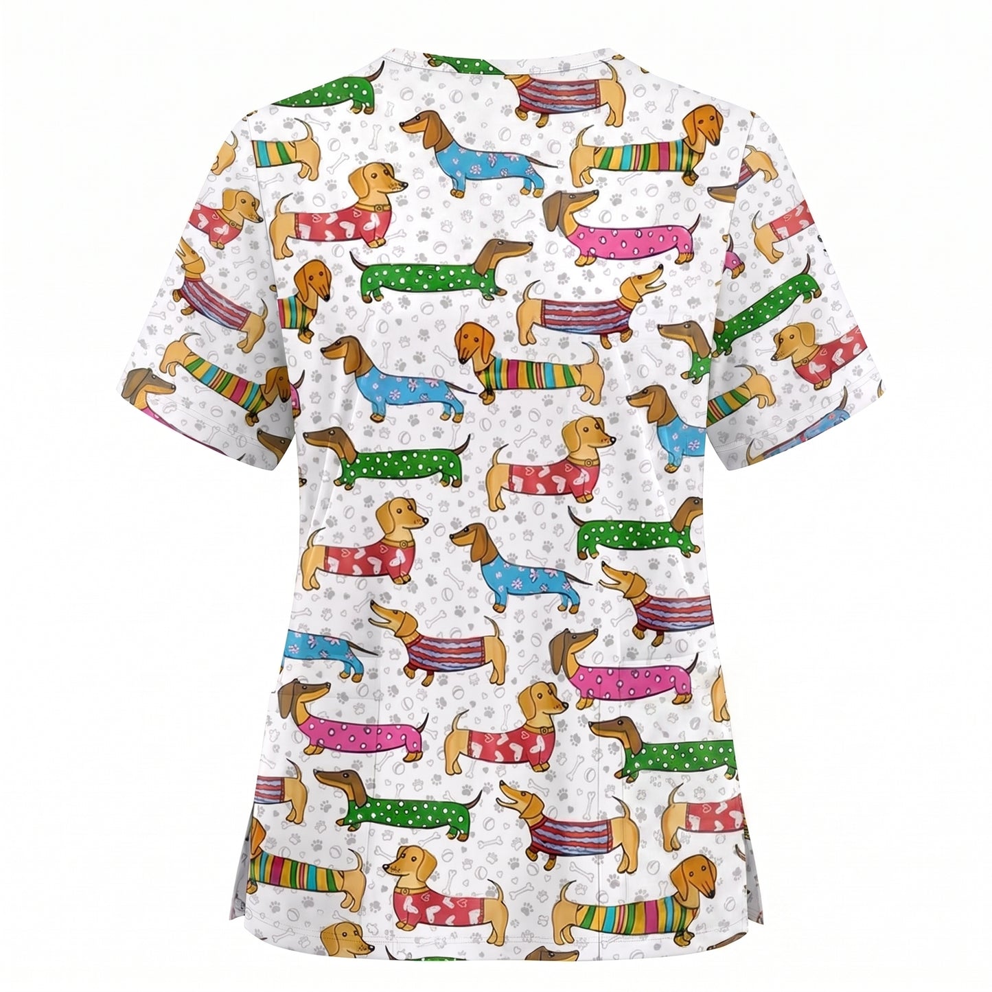 Dachshund Dog Scrub Top, Funny Wiener Dog Scrubs For Nursing, RN LPN CNA Healthcare Workers Gift