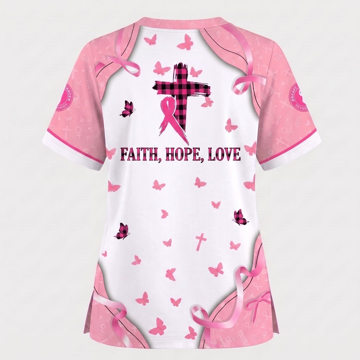 Christian Breast Cancer Awareness Shirt, Blood Of Jesus Quote Nursing Uniform, Gift for RN LPN CNA
