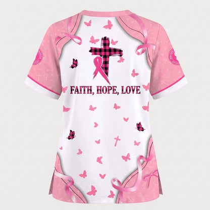 Christian Breast Cancer Awareness Shirt, Blood Of Jesus Quote Nursing Uniform, Gift for RN LPN CNA