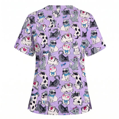 Funny Cat Scrub Top, Cute Cats Scrub Top for Women, Cute Animal Scrubs Gift for Nurse, CNA, RN, Doctor