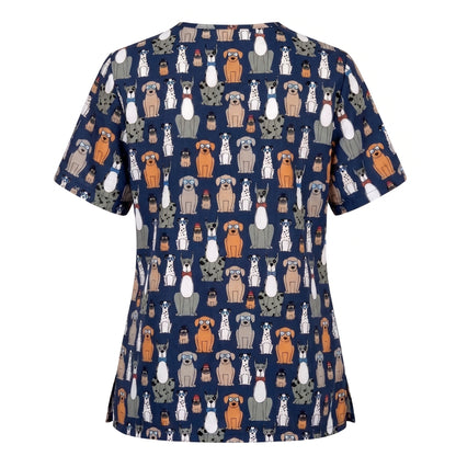 Funny Dogs Scrub Top, Cute Dog Scrub Top for Women, Cute Animal Scrubs Gift for Nurse, CNA, RN, Doctor