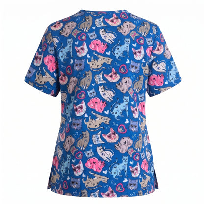 Essence I Love Kitties Scrub Top, Funny Cats Scrub Top for Women, Breathable Fabrics Nursing Uniform